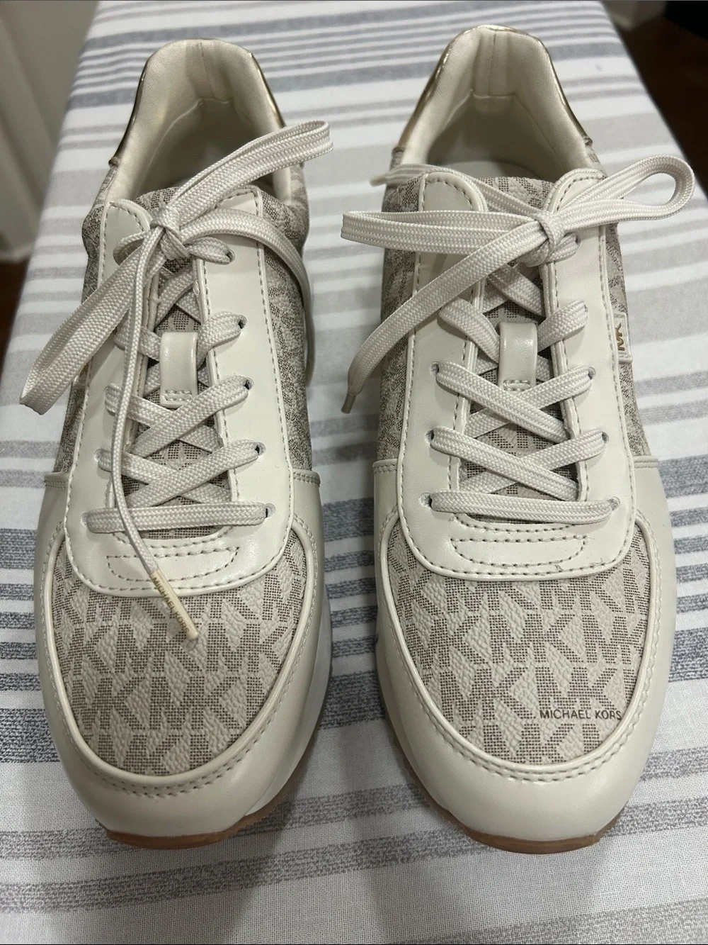 Michael Kors Beige/Ivory Logo Lace-Up Sneakers